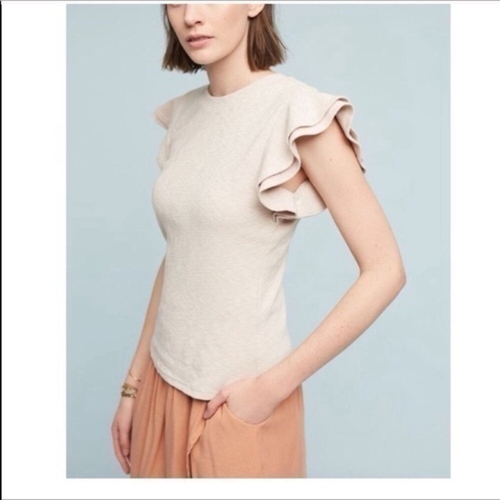 NWT Anthropologie Deletta Cream Ruffle Sleeve Blouse size Medium